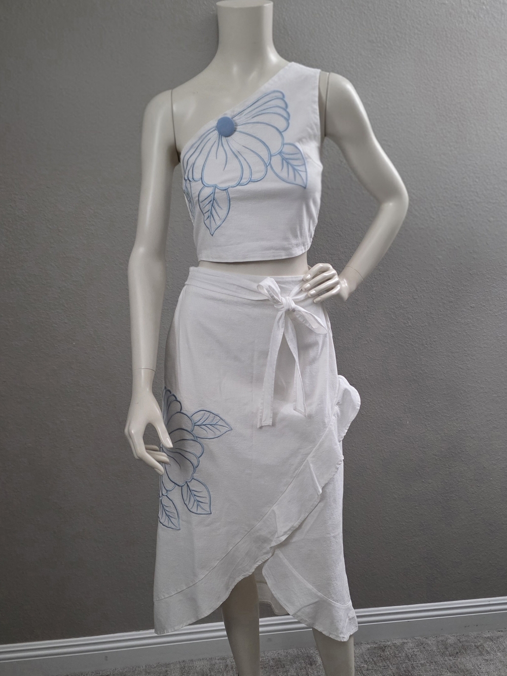 White Linen Set - Midi Skirt & Cropped Top